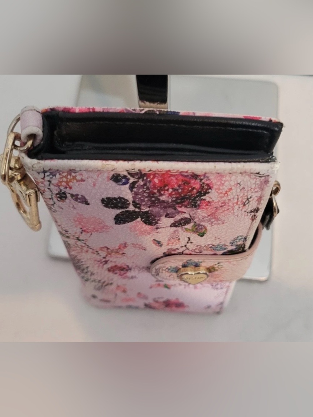 Betsey Johnson Floral Pink Women's Wallet Clutch with Heart Detail - Picture 6 of 16